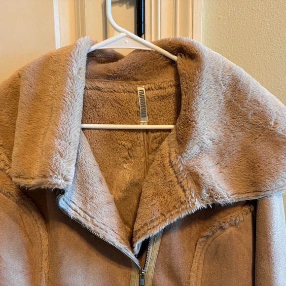 Monoreno Faux Fur Suede Women’s Tan Jacket Fleece Lined Zipper Sz L - Picture 5 of 11